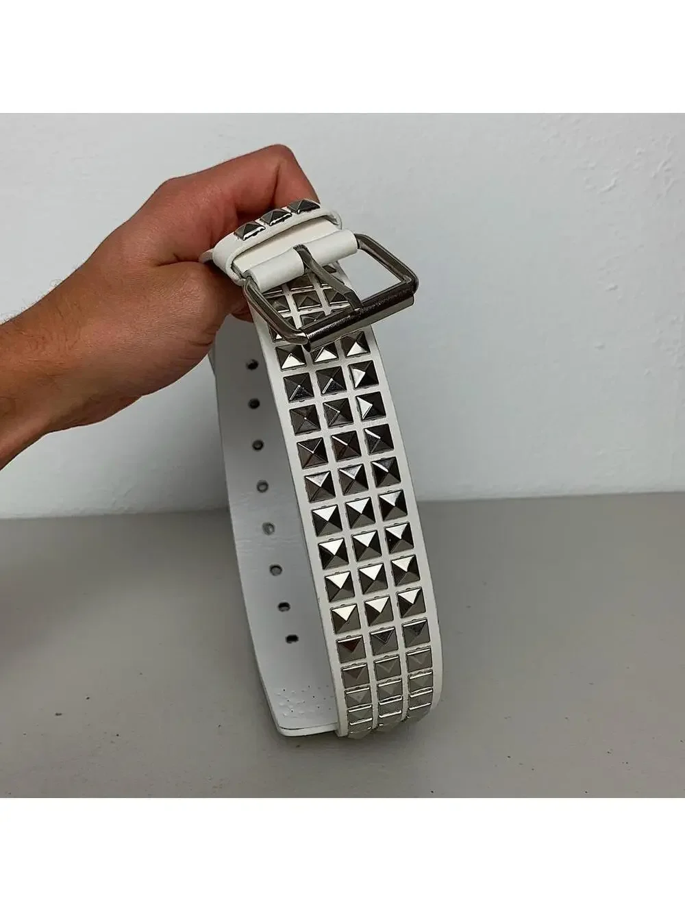 Vintage y2k 2000s Punk Style Diamond Studded white essential belt. Goth emo
